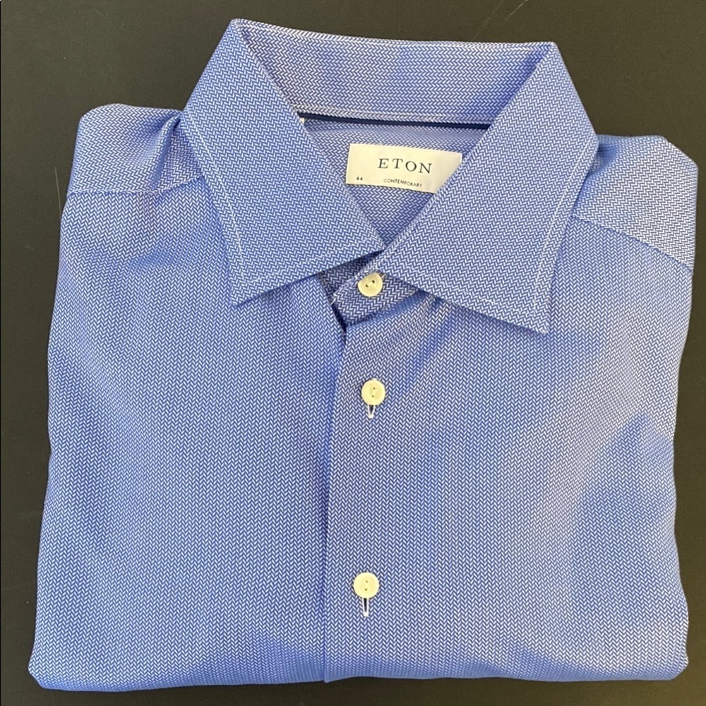 Eton Men's Textured Blue Dress Shirt size 44/17.5 XL